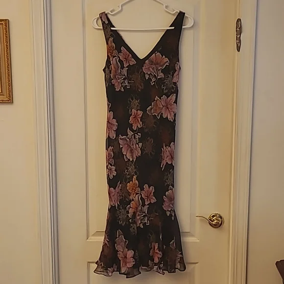 EUC 1990s VTG  Scarlett Black with Pink Floral Print Slip Dress with Flowing Hem - Picture 3 of 16